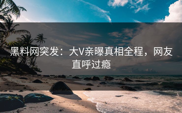 黑料网突发：大V亲曝真相全程，网友直呼过瘾