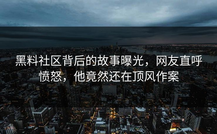 黑料社区背后的故事曝光，网友直呼愤怒，他竟然还在顶风作案