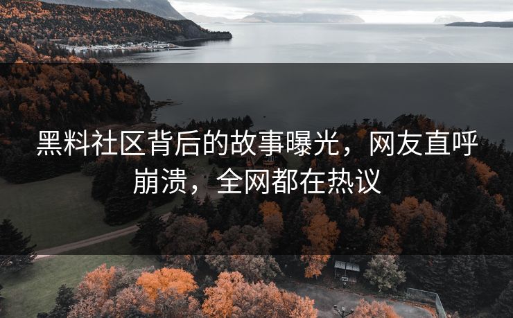 黑料社区背后的故事曝光，网友直呼崩溃，全网都在热议