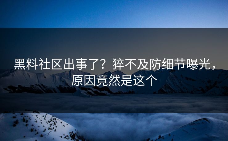 黑料社区出事了？猝不及防细节曝光，原因竟然是这个