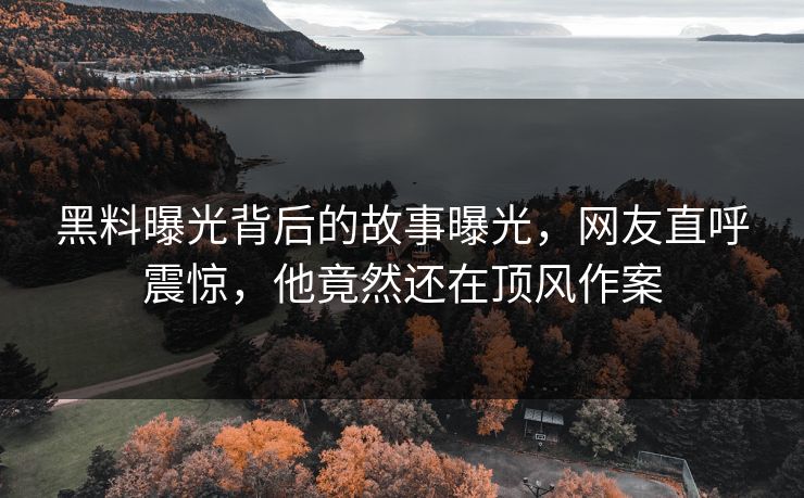黑料曝光背后的故事曝光，网友直呼震惊，他竟然还在顶风作案