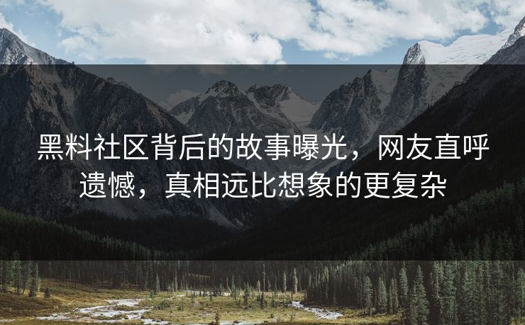 黑料社区背后的故事曝光，网友直呼遗憾，真相远比想象的更复杂