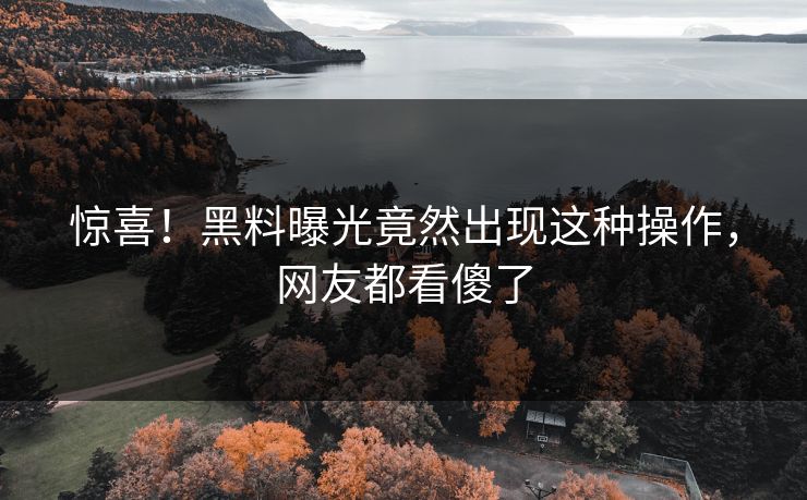 惊喜！黑料曝光竟然出现这种操作，网友都看傻了