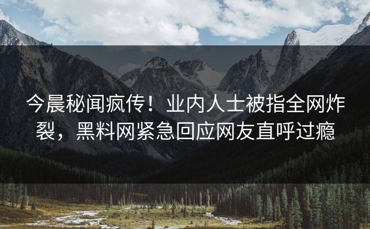 今晨秘闻疯传！业内人士被指全网炸裂，黑料网紧急回应网友直呼过瘾
