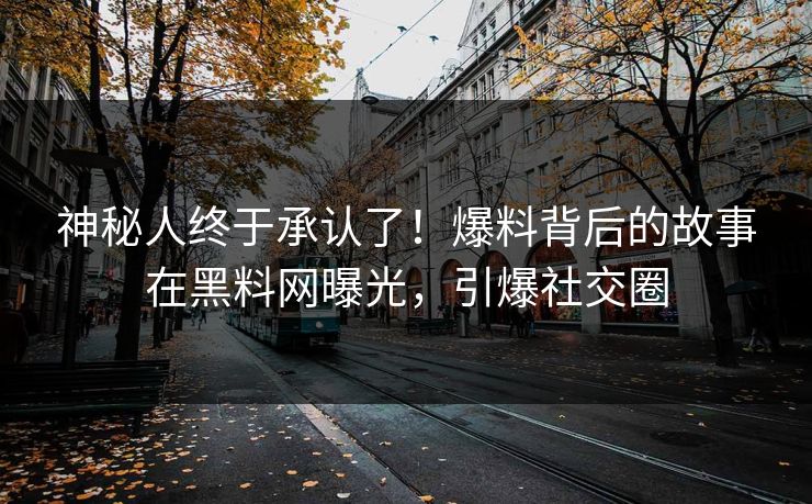 神秘人终于承认了！爆料背后的故事在黑料网曝光，引爆社交圈